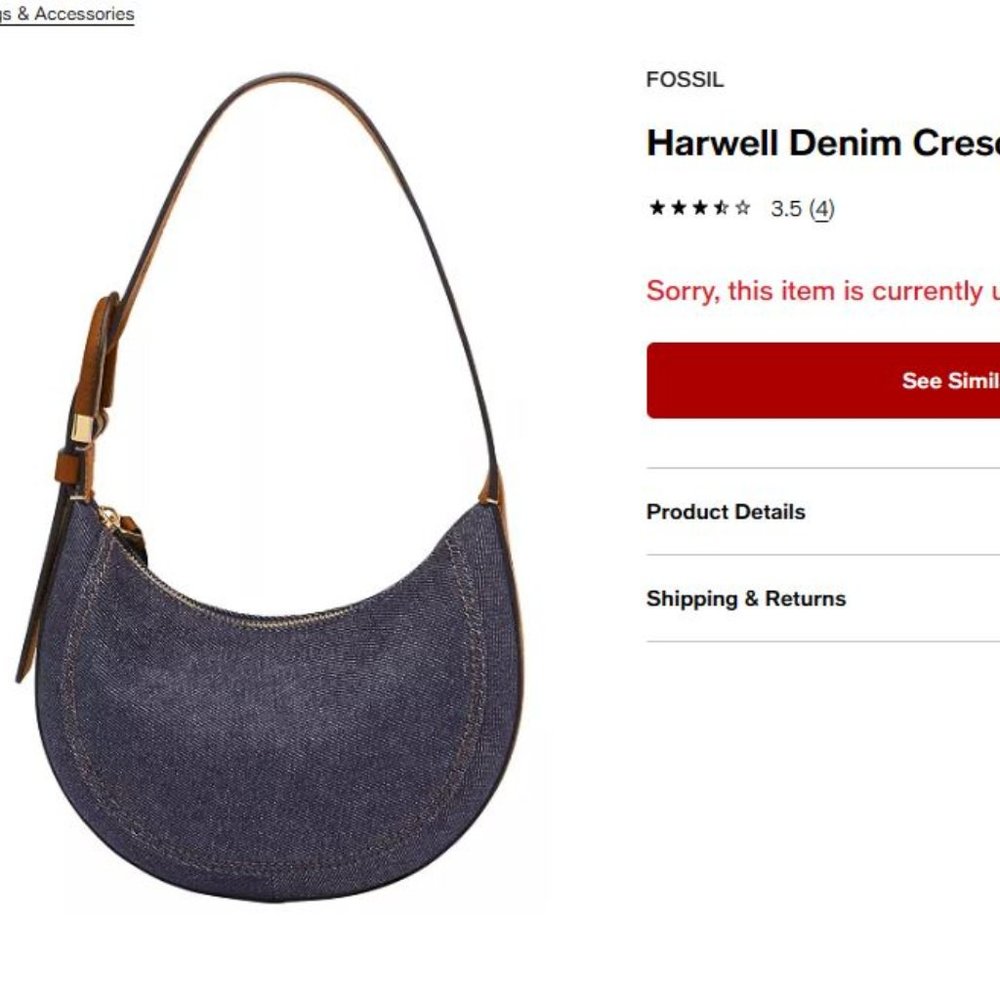 New Condition Fossil Hartwell Denim Purse